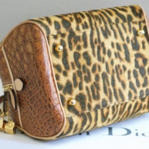 DIOR LEOPARD PRINT PONY FUR CROCODILE BAG NEW - Picture 5 of 8